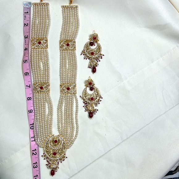 Indian Pakistani long necklace for wedding ceremony gold and red color #173 - Picture 4 of 15